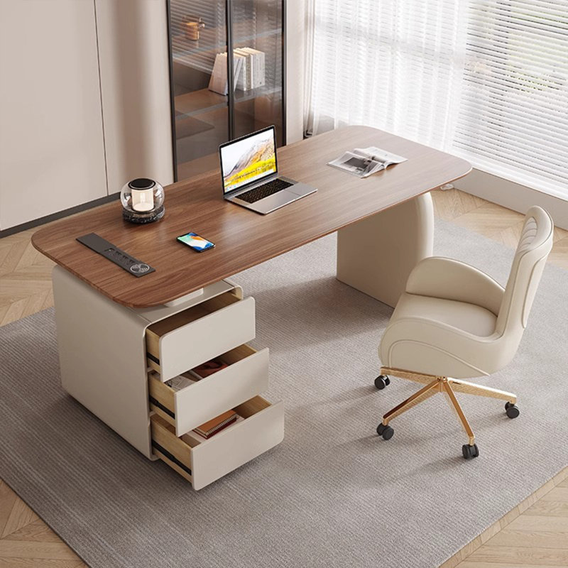 Nut-brown Rectangular Manufactured Wood with 3 drawers Executive Desk, 29.53" H x 70.87" W x 23.62" D
