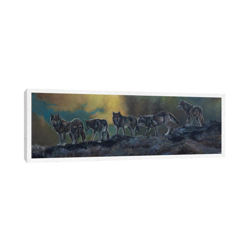The Ridgeline Pack by Jan Perley - Panoramic Painting on Canvas, White Floater Frame, 30.48 cm H x 91.44 cm W