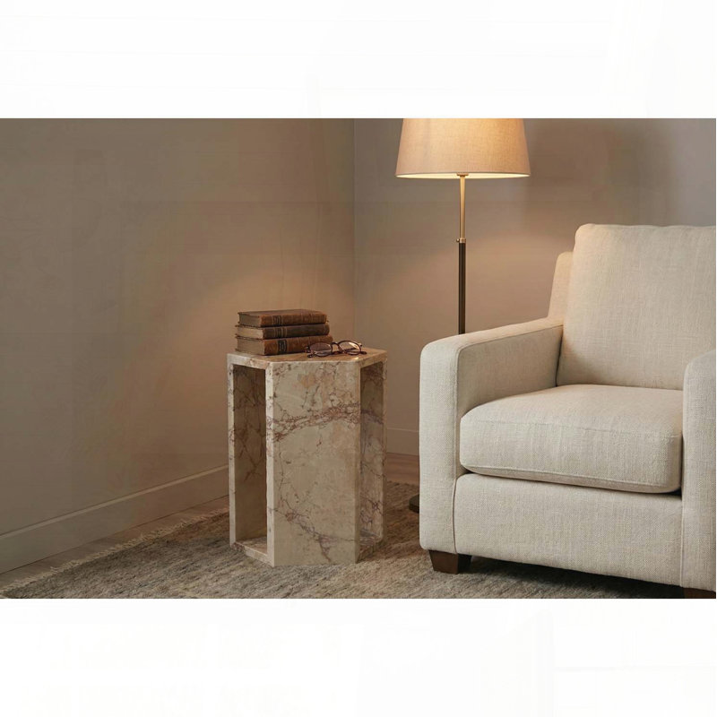Table d'appoint hexagonale en marbre naturel rose - 6,3 po x 15,7 po, Rose