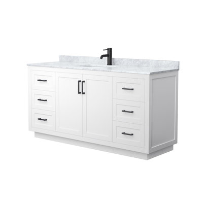 Ensemble de meuble-lavabo simple autoportant avec plateau en marbre 66 po Miranda