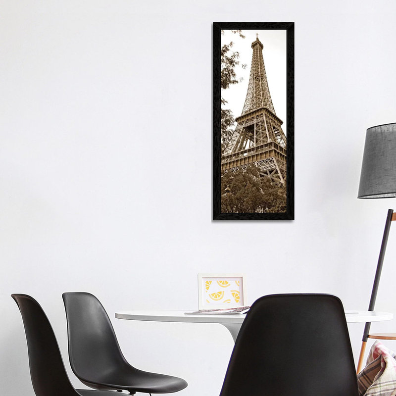 La Tour Eiffel I 1 Piece Floater Frame Panoramic Wall Art on Canvas, 30.48 cm H x 91.44 cm W, Black