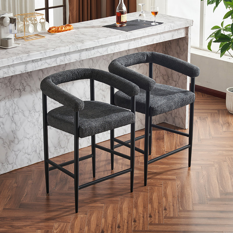 De 2 tabourets de café modernes, tissu bouclé avec structure en métal et tabourets de bar ergonomiques et pratiques, style élégant et confortable