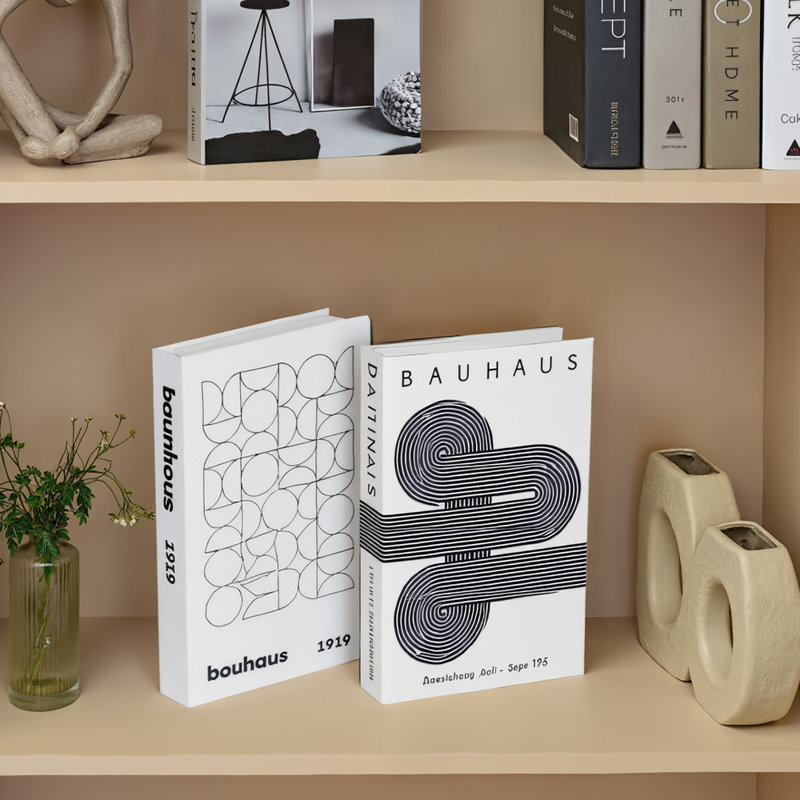 Black and White Decorative Books Set of 3,  Faux Book with Geometric Pattern for Bookshelf, Tabletop, Hotel Display and Photo Styling