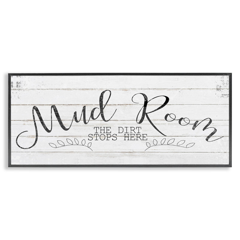 «Mud Room Dirt Stops Here», estampe numérique par Kimberly Allen, Giclée encadrée noir minuit, H 13 po x l 30 po