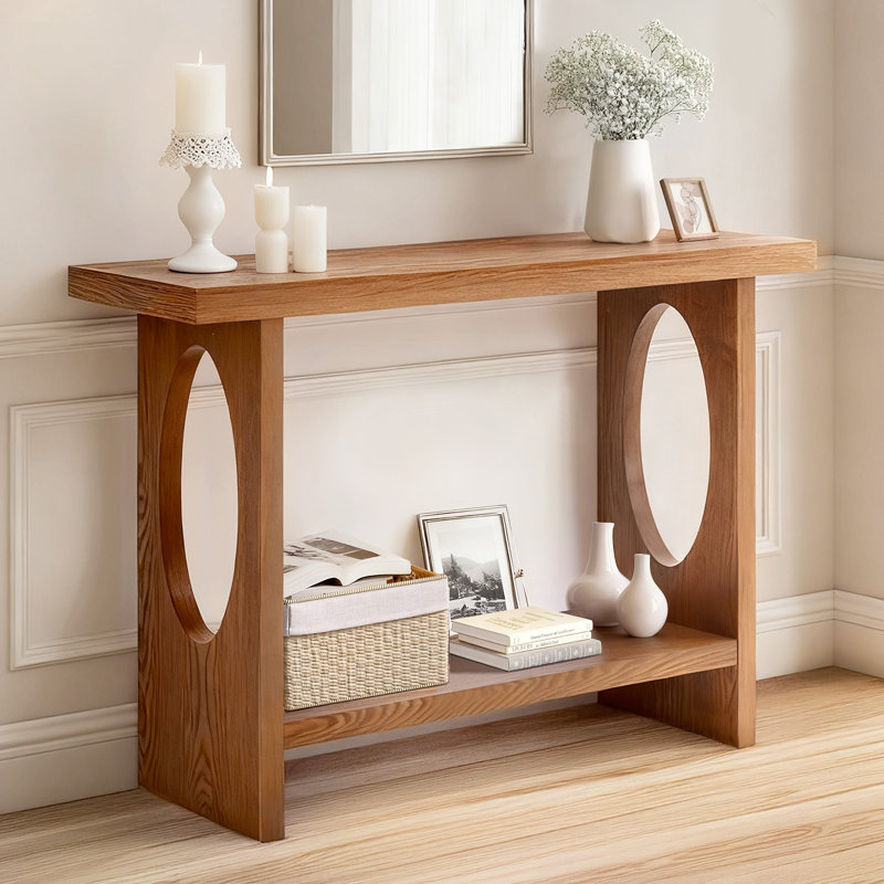 Console rectangulaire en placage de bois massif 47,2 po avec rangement ouvert, Noyer