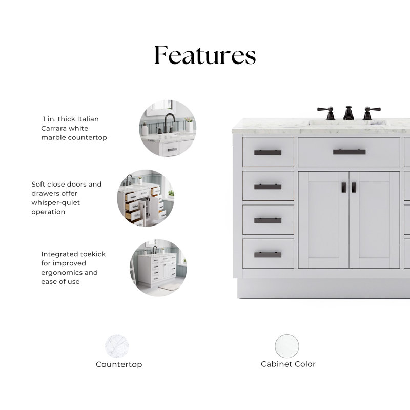 Hartford 48 In. Single Sink Carrara White Marble Countertop Bath Vanity In Pure White With Classic Faucet