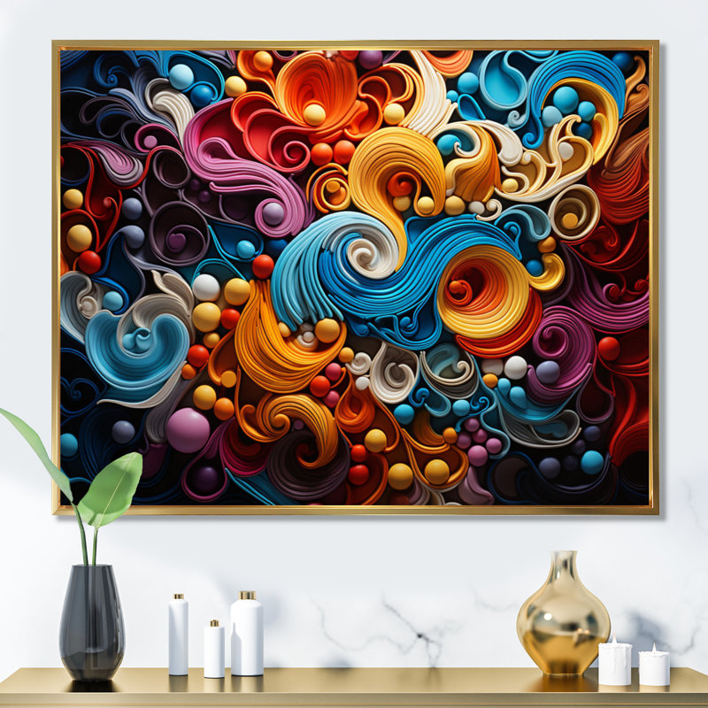 Opt Art Vibrant Illusions I - art mural Op Art, Cadre flottant doré, H 24 po x l 32 po x P 1 po