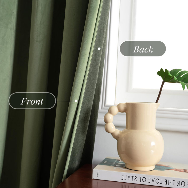 Ensemble de 2 rideaux obscurcissants en velours, Vert olive, L 52 po x L 108 po