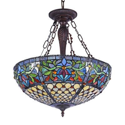 Chloe Lighting Fallon Ceiling Pendant Fixture – 23.15" H Tiffany-Style 3-Light Inverted Hanging Pendant Light With 20" Shade