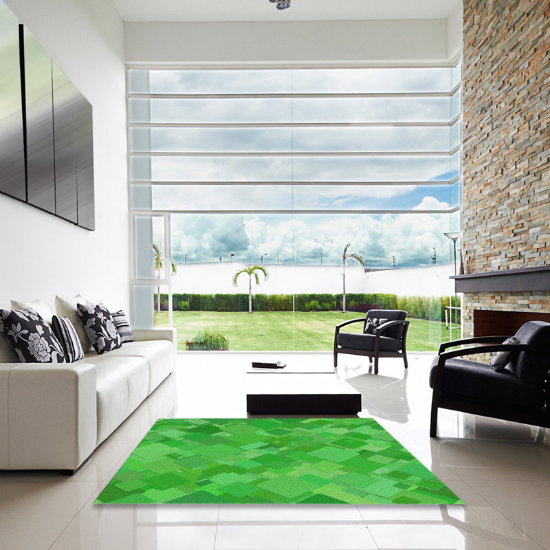 Tapis à motif géométrique vert, Carré 6 pi