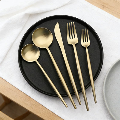20-Piece Stainless Steel Flatware Set, 18/10 Matte Champagne Gold Dinnerware Cutlery Set With Knives Forks Spoons For Home Kitchen Hotel Restaurant