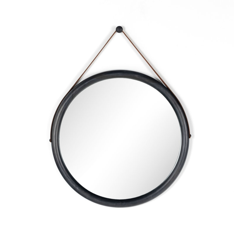 Des Round Solid Wood Mirror, Black Wash Poplar