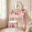 Ensemble de bureau de coiffeuse princesse avec miroir et tabouret rembourré, modes d'éclairage Princess-859921350