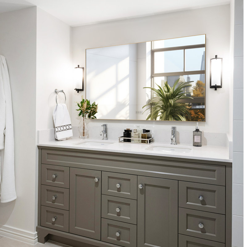 Led Bathroom Vanity Mirror With Back Light,multifunction,brushed Gold, 36" x 60"