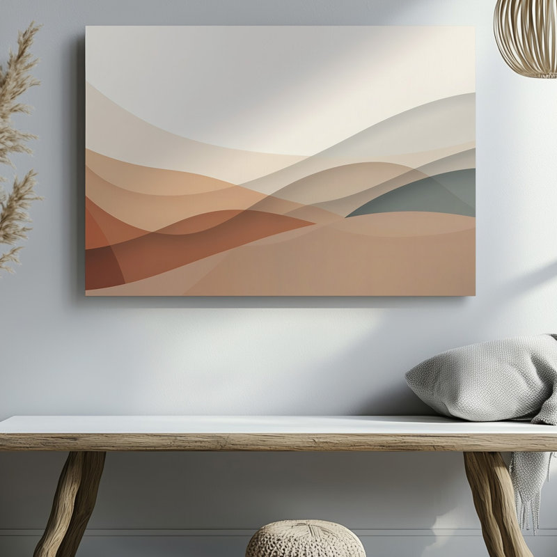 Toile, composition abstraite sereine avec courbes fluides et dégradés, art mural dans des tons chauds de pêche douce beige et toile