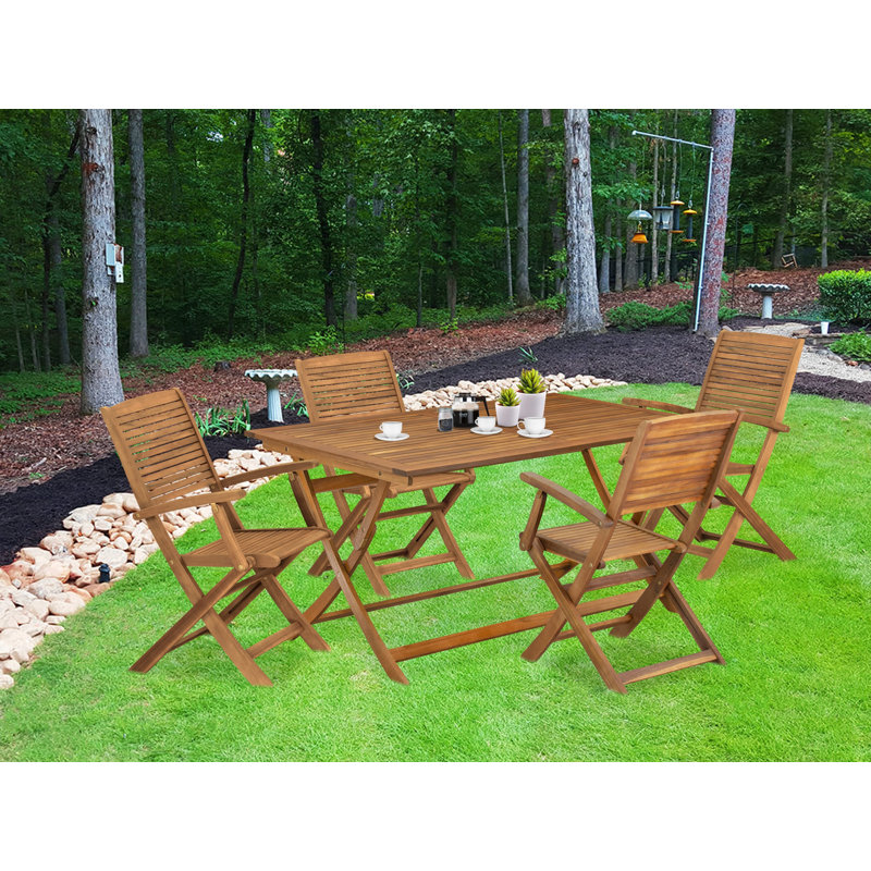 Flyte Patio Dining Sets Consist of a Rectangle Acacia Table and 6 Folding Arm Chairs, 5 Pieces: Table, 4 chairs