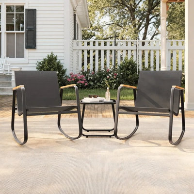 3-Piece  Outdoor Patio Conversation Rocking Set With Table，Seating Group