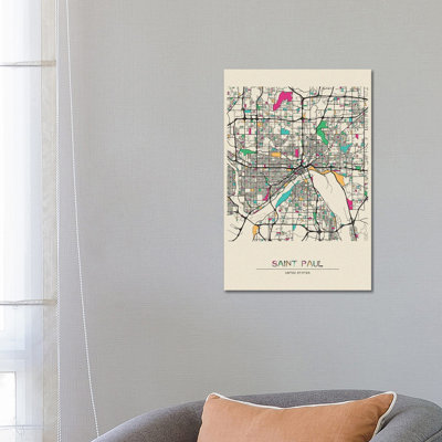 Saint Paul, Minnesota Map 1 Piece Wrapped Canvas Wall Art