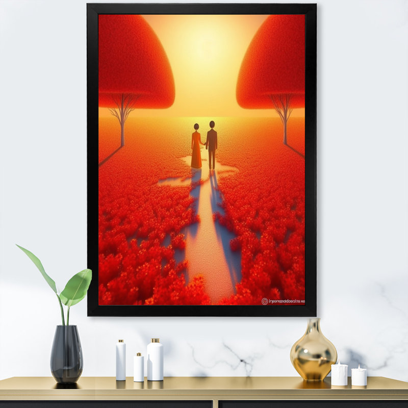 «Walking In The Summer Poppie Fields I», reproduction sur toile, H 40 po x l 30 po x P 1,5 po, Cadre simple noir