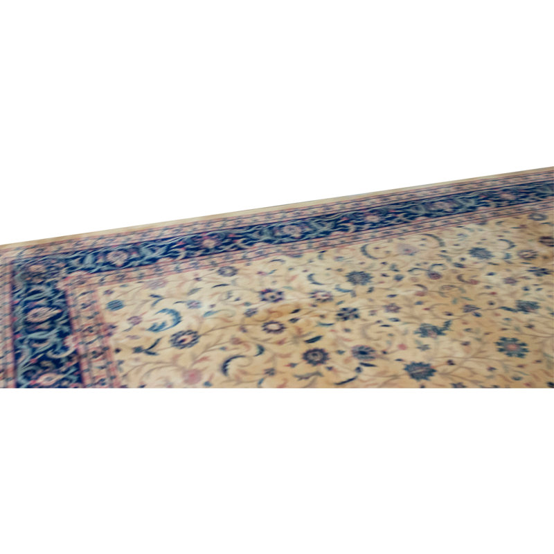 Tapis ivoire et bleu noué à la main de haute qualité