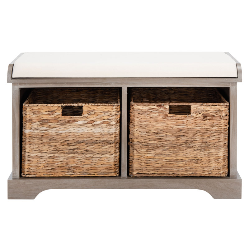 Banc de rangement rembourré à casiers Briananthony, Blanc délavé