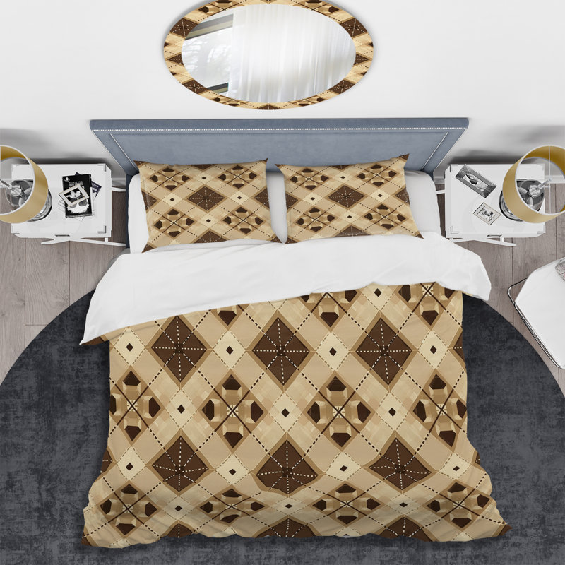 Brown Argyle - Transitional Duvet Cover Set, King Duvet Cover + 2 King Shams
