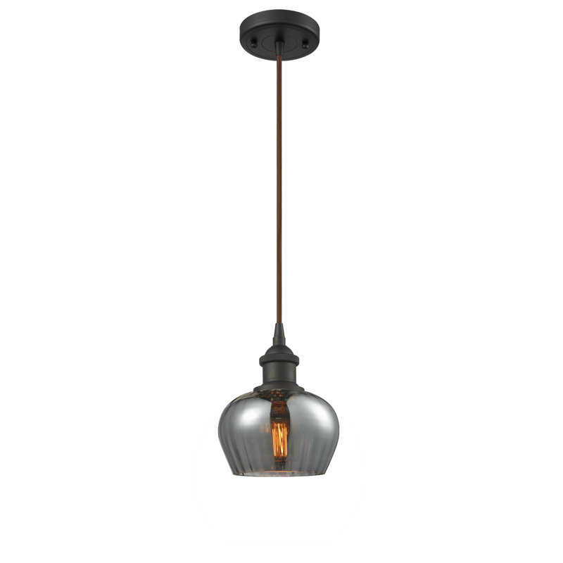 Luminaire suspendu en forme de cloche à 1 lumière Patrina, Fumée, Bronze huilé, Ampoule DEL 6 watts Vinage