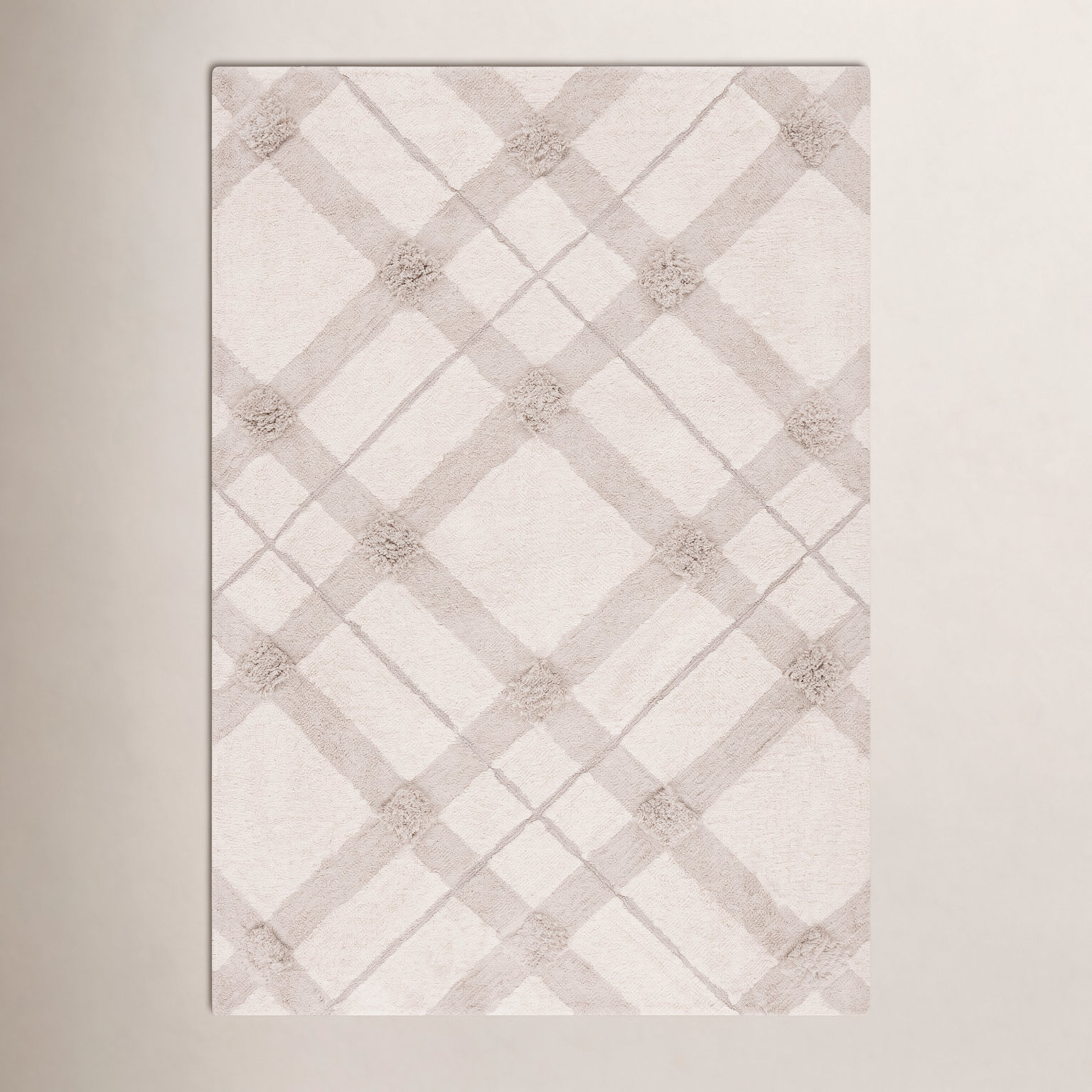 Auguste Beige Washable Hand-Woven Plaid Rug, Rectangle 3' x 5'