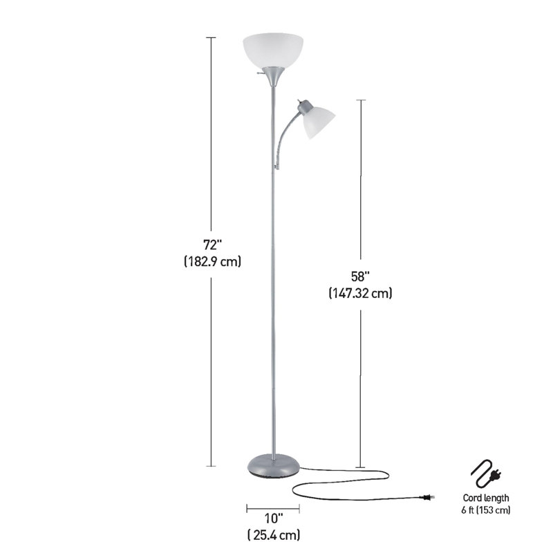 72" Modern Floor Lamp for Living Room, Silver