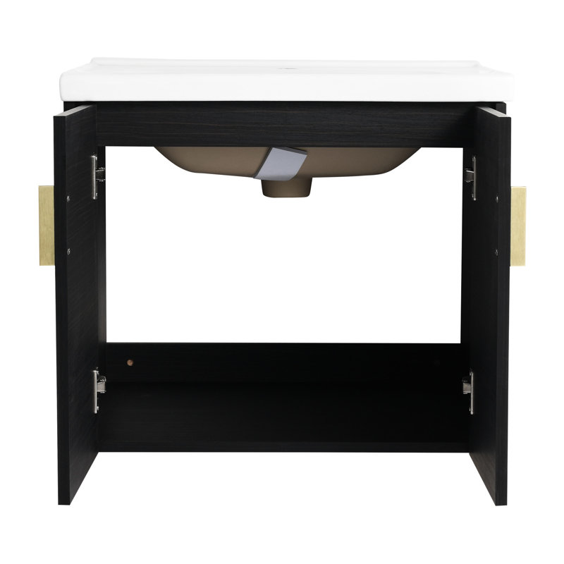 Meuble-lavabo mural en châtaignier noir de 152 cm avec lavabo intégré - Design moderne.