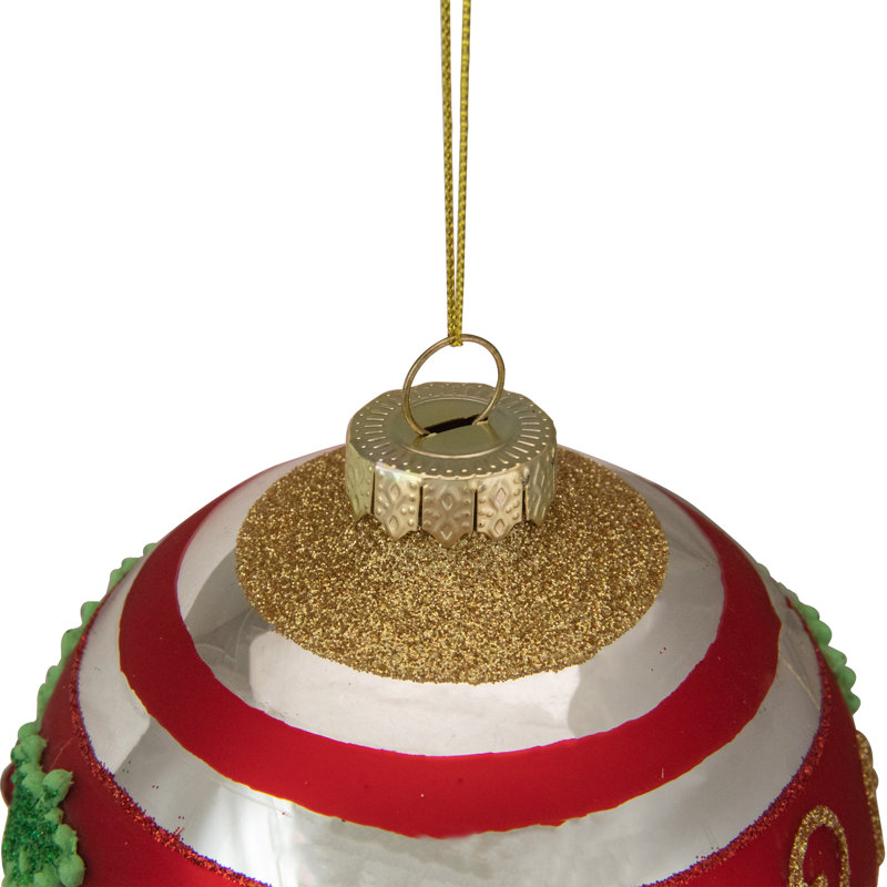 Ornement de Noël en verre 4 po avec baies de houx rouges scintillantes