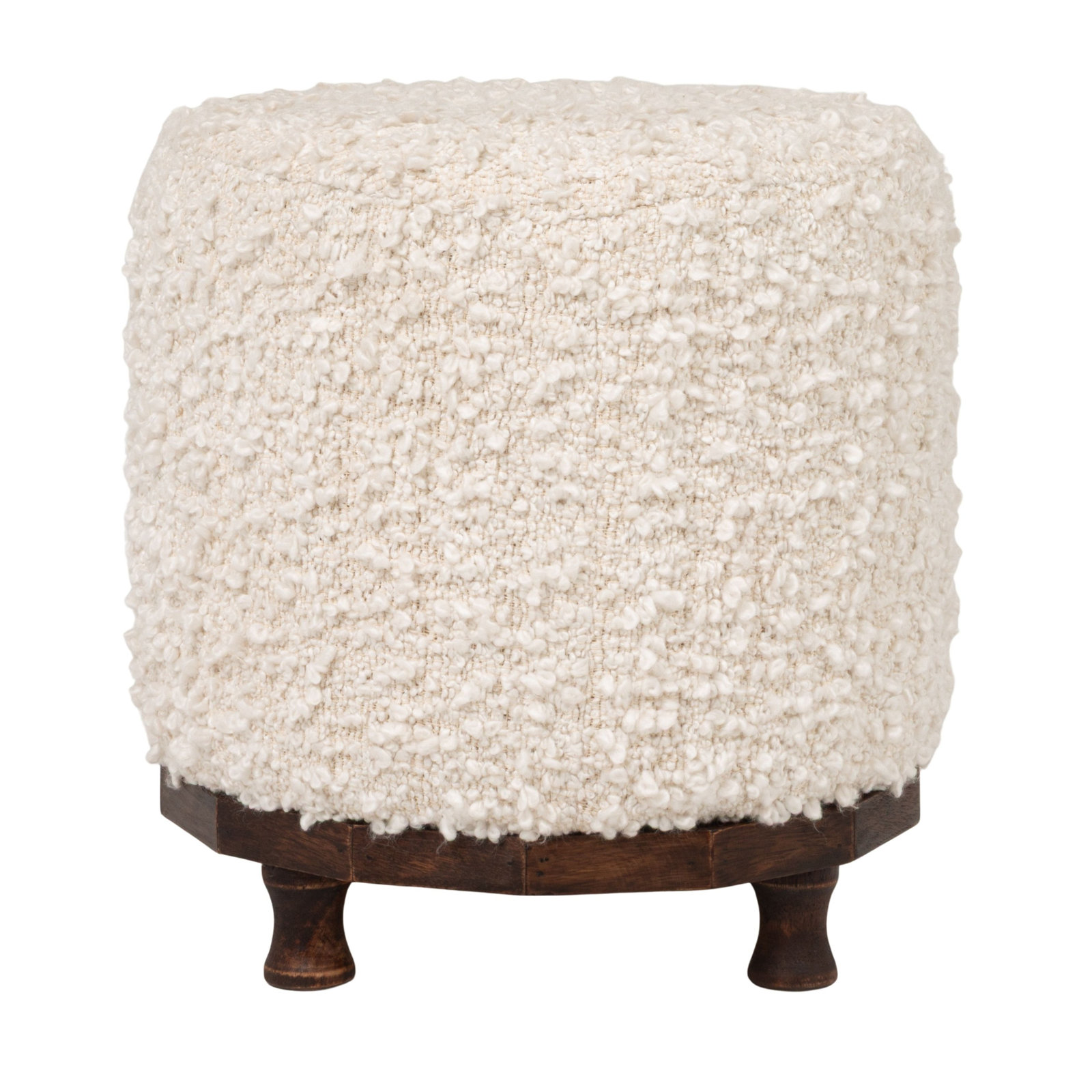 Aspen Bouclé Upholstered Cotton Woven Stool With Dark Wood Tapered Legs