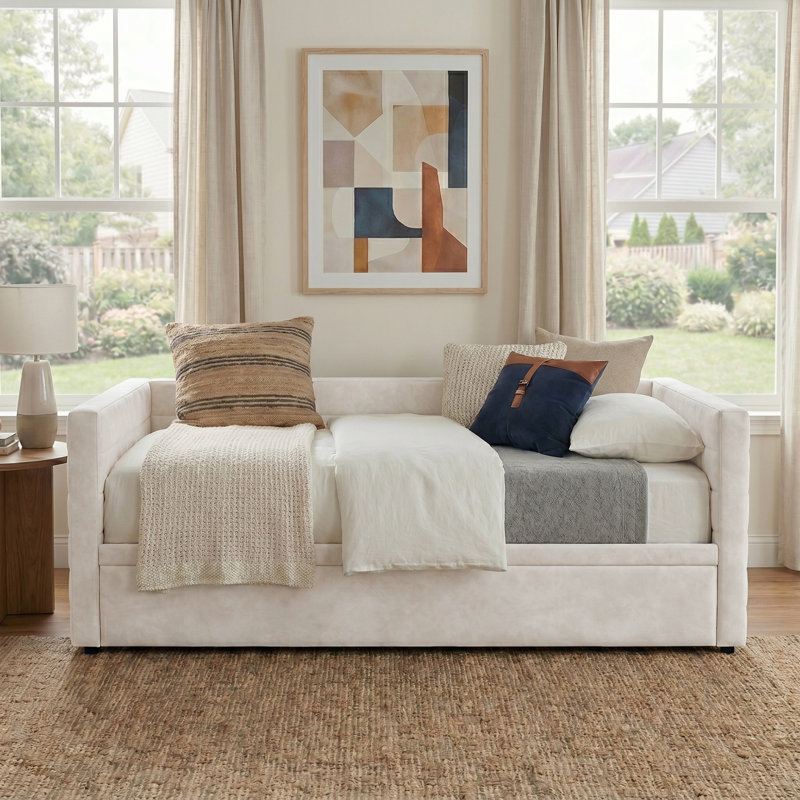 Lit de jour rembourré avec couchette allongée, Beige
