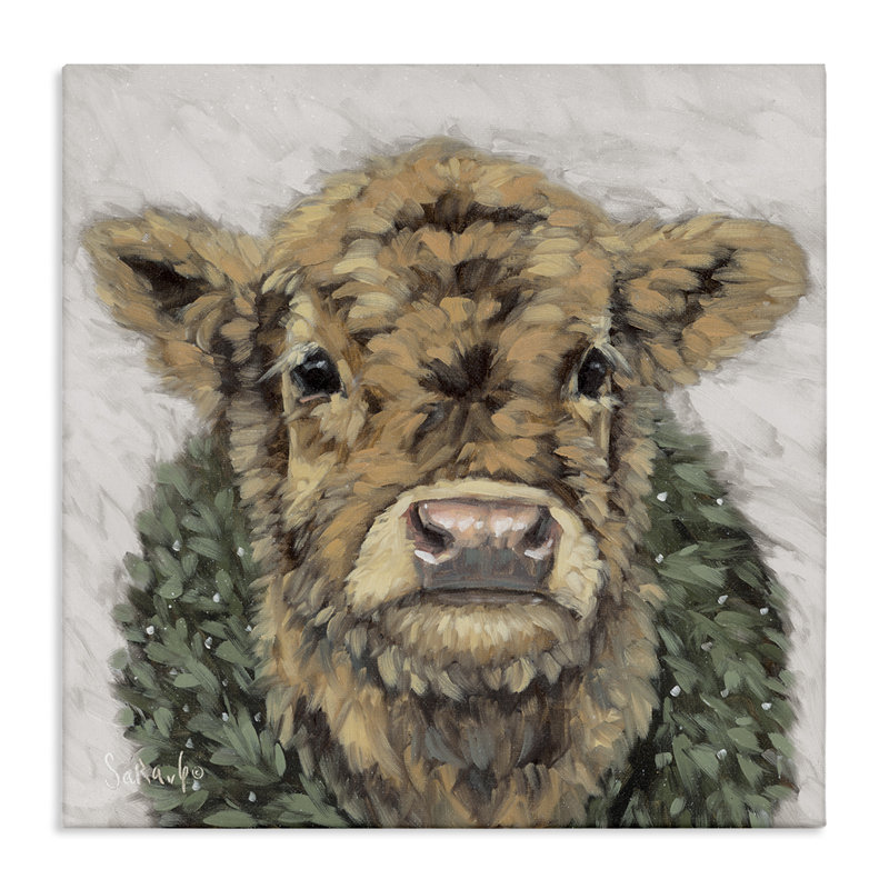 «Calf with Holiday Wreath», art mural sur toile par Sara G. Designs, H 36 po x l 36 po