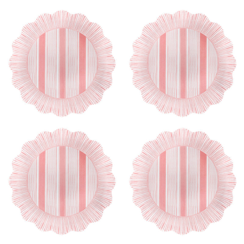 Cabana Stripe Melamine Dessert/Salad Plates, Coral