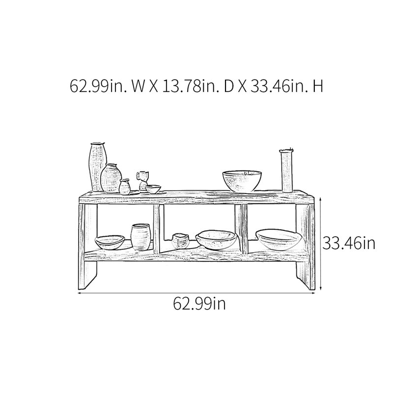 Console en bois massif 70,87 ", H 33,46 po x l 62,99 po x P 13,78 po