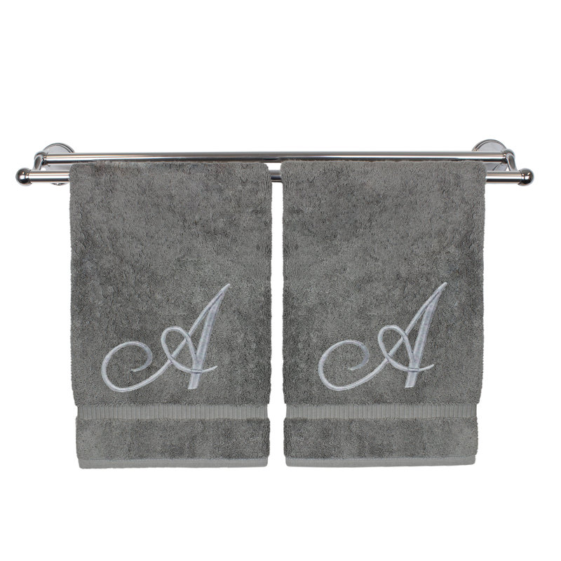 Ensemble de serviettes 2 pièces 100% coton Monogrammed, A, Gris/argent