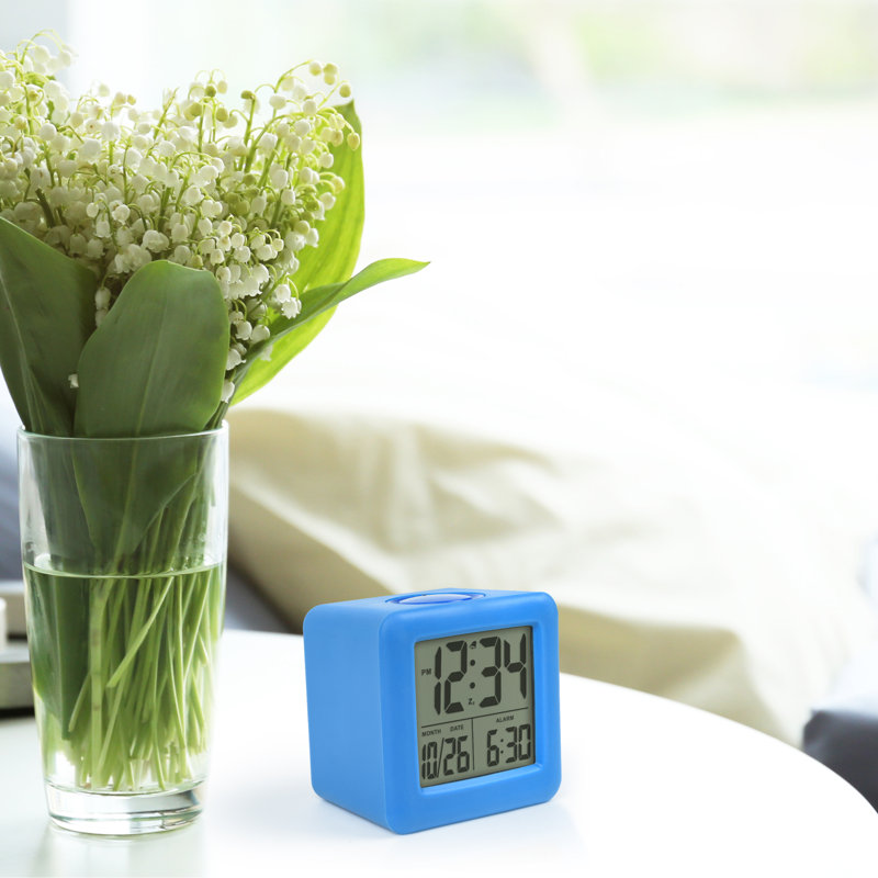 Digital Soft Cube Alarm Tabletop Clock in Blue