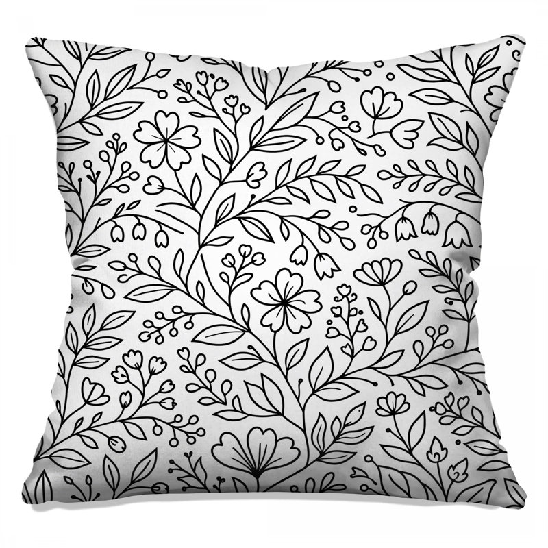 Coussins décoratifs noirs et blancs à motif floral, 20 x 20 pouces