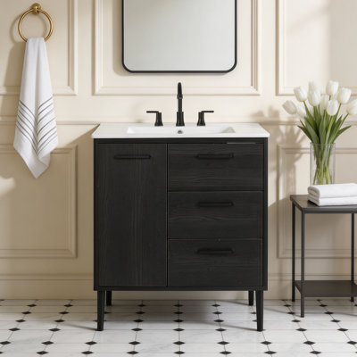 30'' Black Modern Free-Standing Single Bathroom Vanity Set