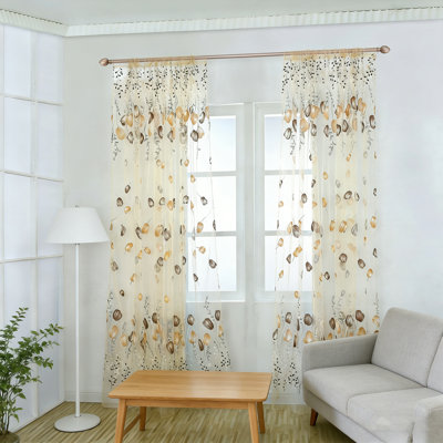Rideaux transparents pour fenêtre - Ensemble de rideaux en tulle avec impression de tulles, rideaux en voile décoratif filtrant la lumière riche pour la chambre à coucher, le salon, la cuisine - 2 panneaux