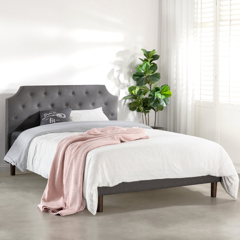 Lit plateforme tapissier capitonné Mavn, gris foncé, Grand