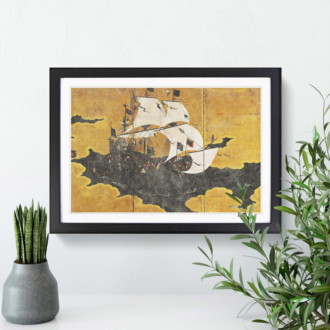 Koi Fishing by Kano Yasunobu - Framed Print