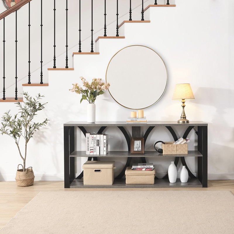 Versatile Industrial Console Table with Sturdy Construction for Various Spaces, Grey/Black