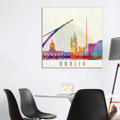 Dublin Landmarks Watercolour by Paul Rommer - Wrapped Canvas Print