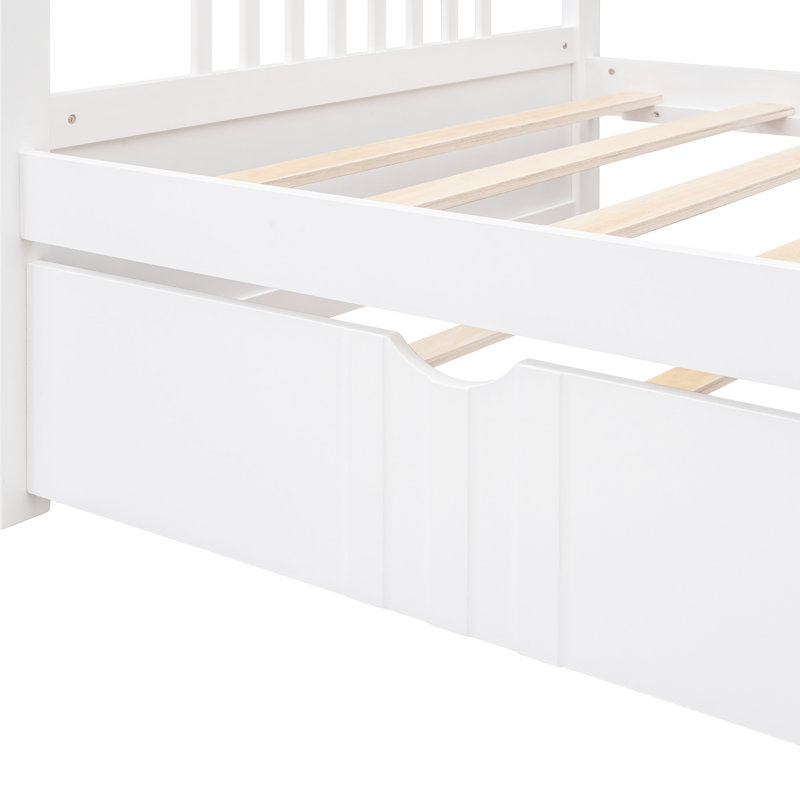 Lit de jour simple avec lit gigogne, structure en bois massif pour lit gigogne blanc, décoration de la maison