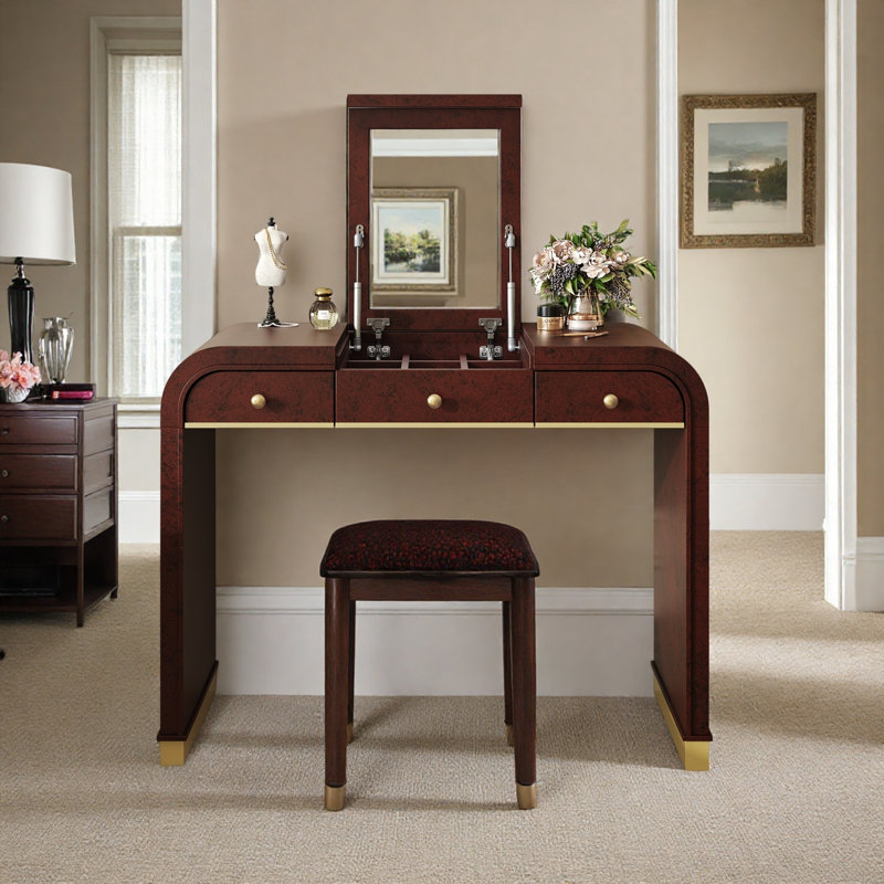 Miroir de salle de bain moyen espresso et 2 tiroirs, Espresso
