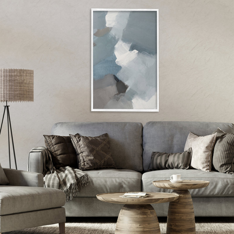 Stormy Grey Abstract Framed Giclee, design by Lanie Loreth, 30" H x 20" W, Coastal White Framed Giclee