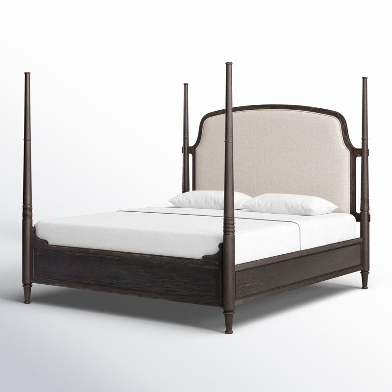 Americana Upholstered Poster Bed, California King, Black/Beige