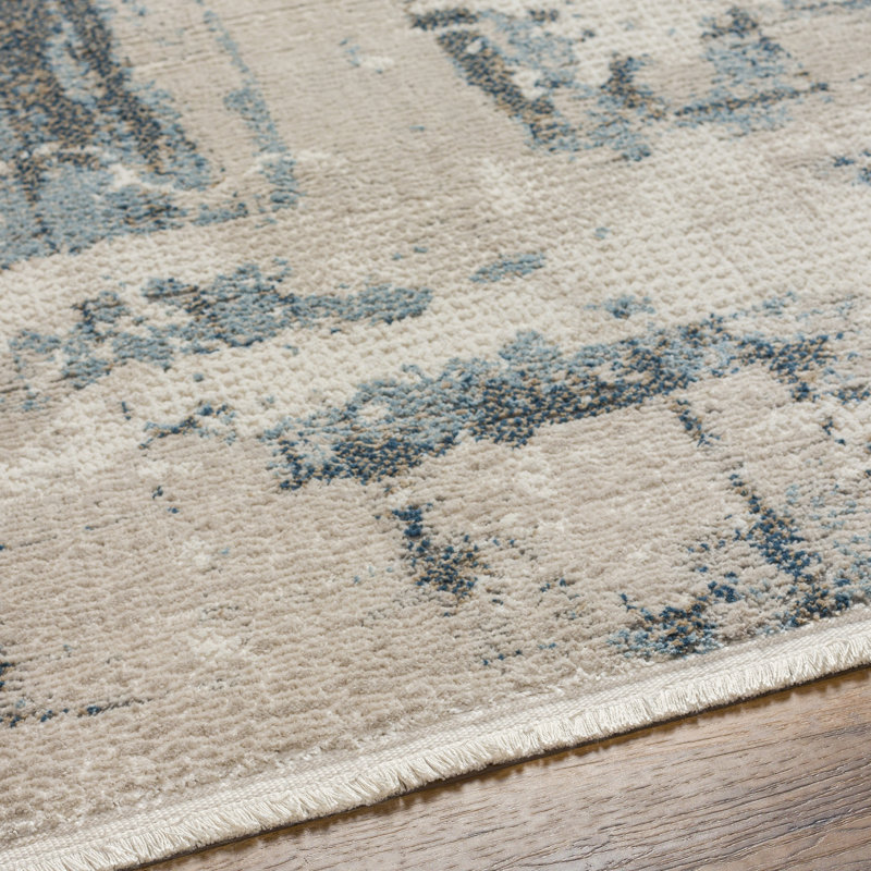 Tapis rectangulaire beige en polyester tissé à la machine, Rectangle 9 pi 2 po x 12 pi